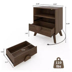 GustoWave Table de Chevet Fermière Cannelée, Lot de 1 ou 2, Tables de Nuit Hautes en Bois, Table d'Appoint avec 2 Tiroirs, Étagère Ouverte et Pieds