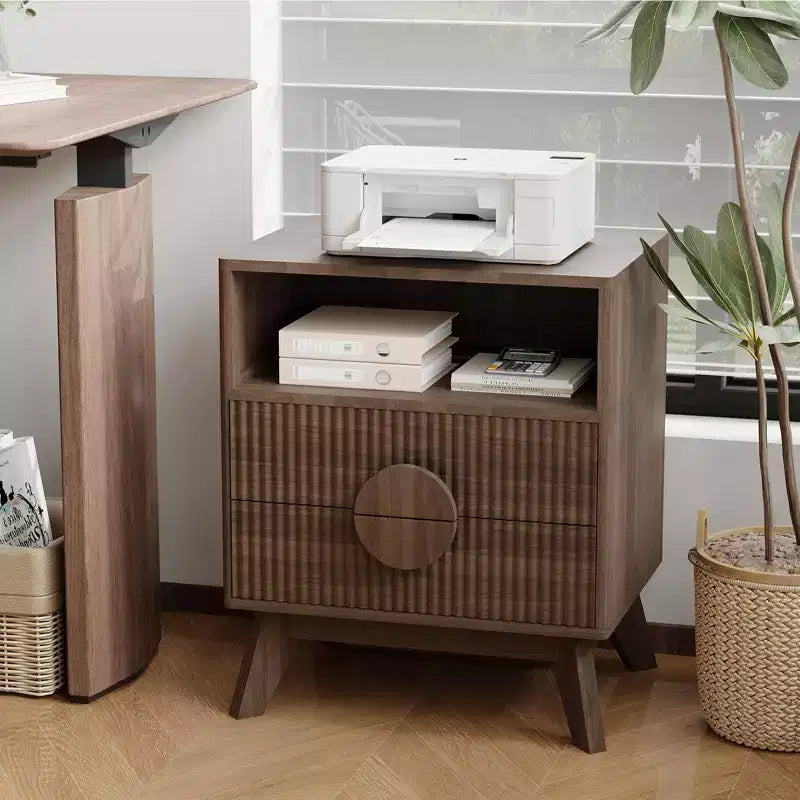 GustoWave Table de Chevet Fermière Cannelée, Lot de 1 ou 2, Tables de Nuit Hautes en Bois, Table d'Appoint avec 2 Tiroirs, Étagère Ouverte et Pieds