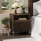 GustoWave Table de Chevet Fermière Cannelée, Lot de 1 ou 2, Tables de Nuit Hautes en Bois, Table d'Appoint avec 2 Tiroirs, Étagère Ouverte et Pieds