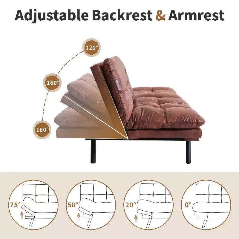 Canapé-lit futon convertible en similicuir Dyonery 71 avec dossier et accoudoirs réglables, canapé-lit confortable pour les petits espaces