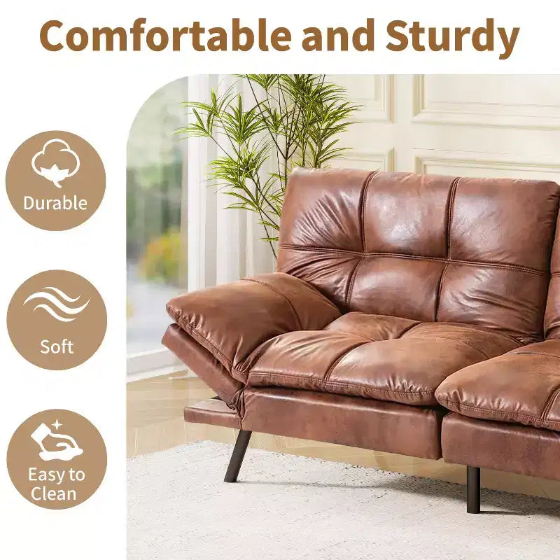 Canapé-lit futon convertible en similicuir Dyonery 71 avec dossier et accoudoirs réglables, canapé-lit confortable pour les petits espaces