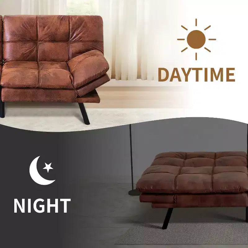 Canapé-lit futon convertible en similicuir Dyonery 71 avec dossier et accoudoirs réglables, canapé-lit confortable pour les petits espaces