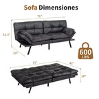 Canapé-lit futon convertible en similicuir Dyonery 71 avec dossier et accoudoirs réglables, canapé-lit confortable pour les petits espaces
