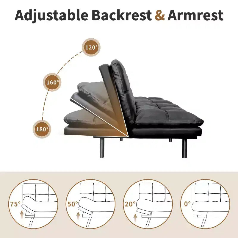 Canapé-lit futon convertible en similicuir Dyonery 71 avec dossier et accoudoirs réglables, canapé-lit confortable pour les petits espaces
