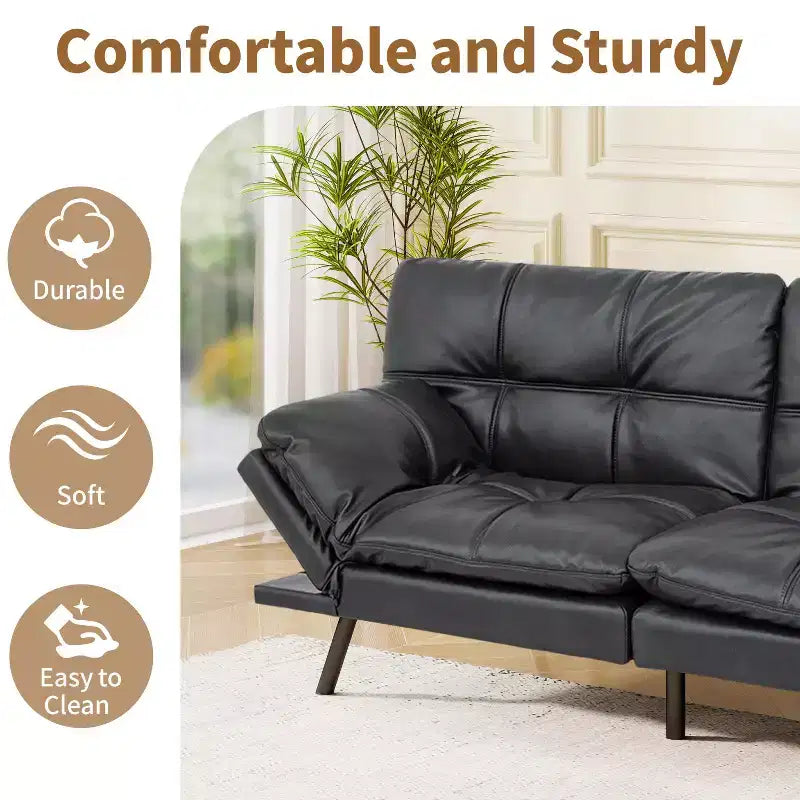 Canapé-lit futon convertible en similicuir Dyonery 71 avec dossier et accoudoirs réglables, canapé-lit confortable pour les petits espaces