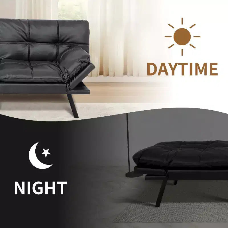 Canapé-lit futon convertible en similicuir Dyonery 71 avec dossier et accoudoirs réglables, canapé-lit confortable pour les petits espaces