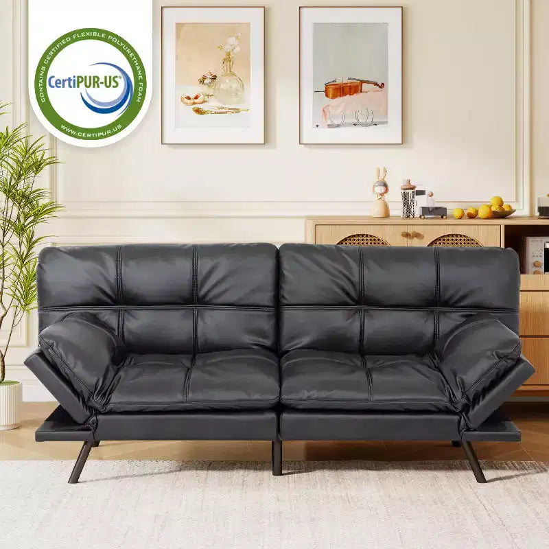 Canapé-lit futon convertible en similicuir Dyonery 71 avec dossier et accoudoirs réglables, canapé-lit confortable pour les petits espaces