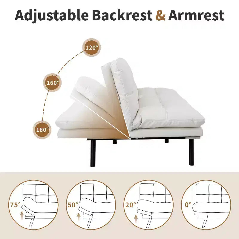 Canapé-lit futon convertible en similicuir Dyonery 71 avec dossier et accoudoirs réglables, canapé-lit confortable pour les petits espaces