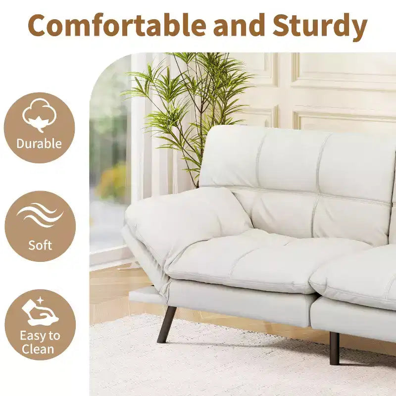Canapé-lit futon convertible en similicuir Dyonery 71 avec dossier et accoudoirs réglables, canapé-lit confortable pour les petits espaces