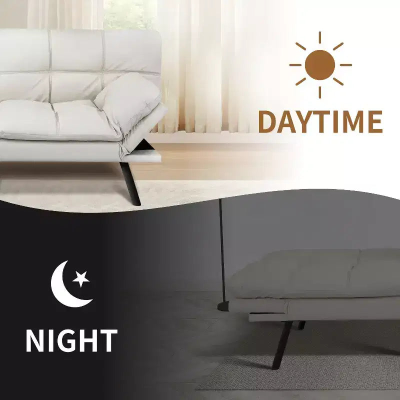 Canapé-lit futon convertible en similicuir Dyonery 71 avec dossier et accoudoirs réglables, canapé-lit confortable pour les petits espaces