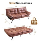 Canapé-lit futon convertible en similicuir Dyonery 71 avec dossier et accoudoirs réglables, canapé-lit confortable pour les petits espaces