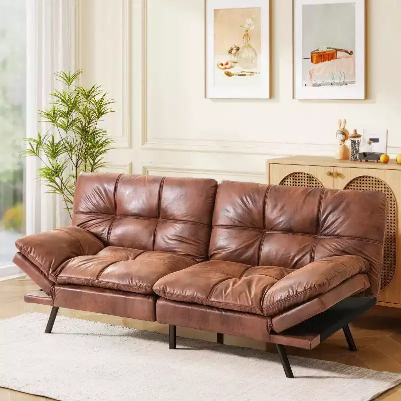 Canapé-lit futon convertible en similicuir Dyonery 71 avec dossier et accoudoirs réglables, canapé-lit confortable pour les petits espaces