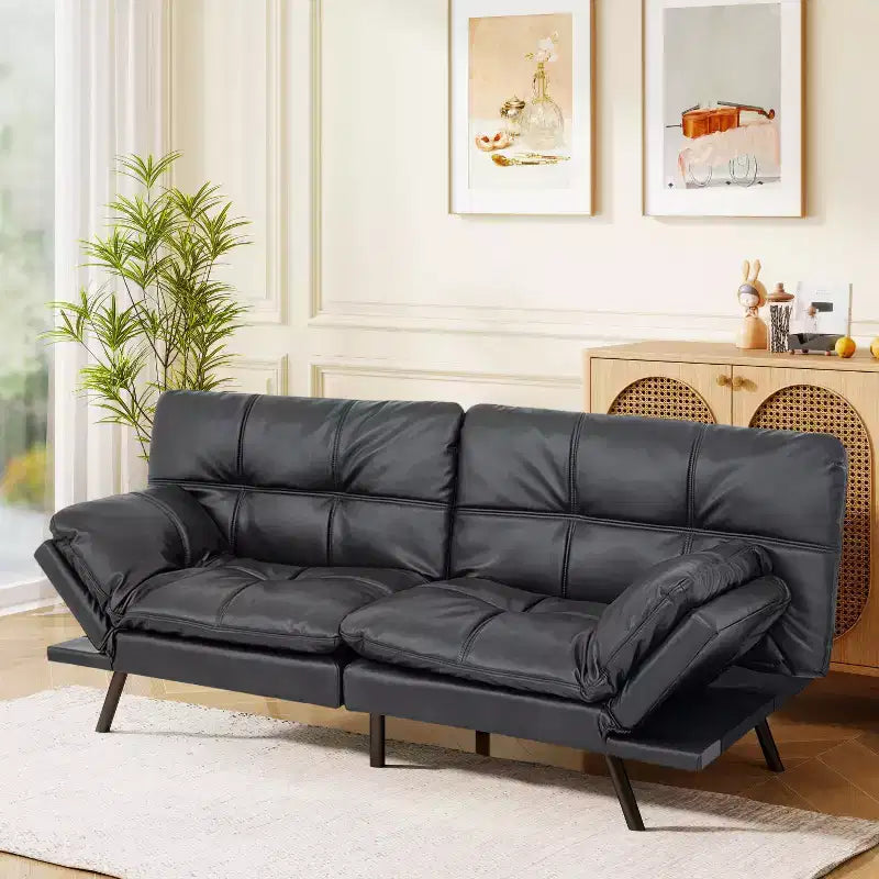 Canapé-lit futon convertible en similicuir Dyonery 71 avec dossier et accoudoirs réglables, canapé-lit confortable pour les petits espaces
