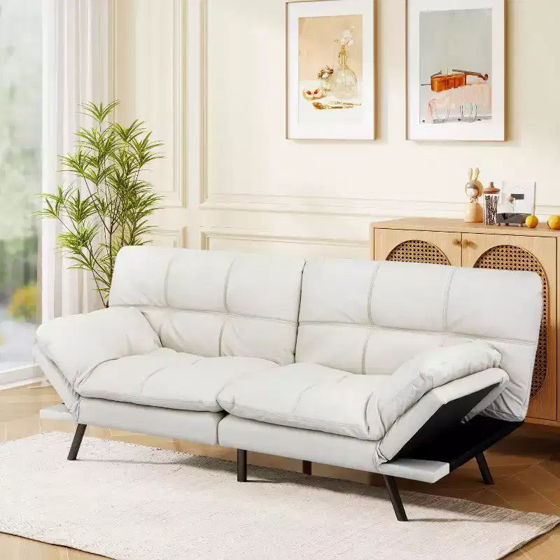 Canapé-lit futon convertible en similicuir Dyonery 71 avec dossier et accoudoirs réglables, canapé-lit confortable pour les petits espaces