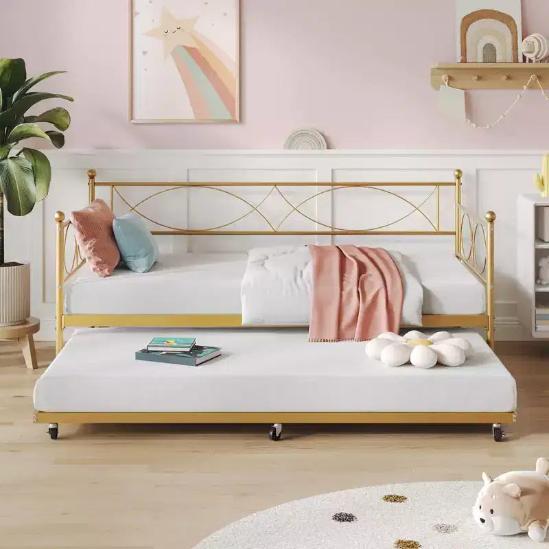 Lit de repos gigogne - Lit de repos jumeau avec gigogne, cadre de canapé en métal avec support de lattes en acier - Lit de repos multifonctionnel pour chambre à coucher, chambre d'amis