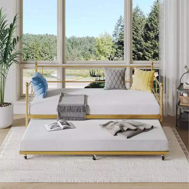 Lit de repos gigogne - Lit de repos jumeau avec gigogne, cadre de canapé en métal avec support de lattes en acier - Lit de repos multifonctionnel pour chambre à coucher, chambre d'amis