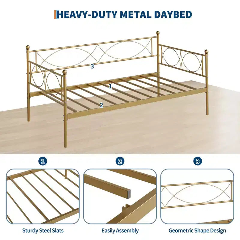 Lit de repos gigogne - Lit de repos jumeau avec gigogne, cadre de canapé en métal avec support de lattes en acier - Lit de repos multifonctionnel pour chambre à coucher, chambre d'amis