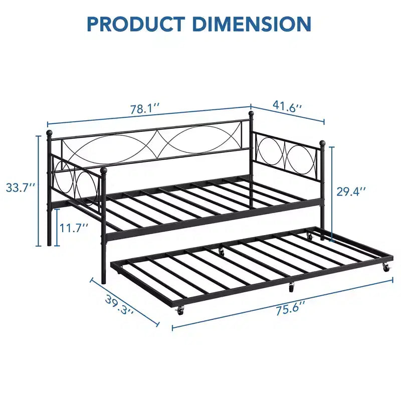 Lit de repos gigogne - Lit de repos jumeau avec gigogne, cadre de canapé en métal avec support de lattes en acier - Lit de repos multifonctionnel pour chambre à coucher, chambre d'amis