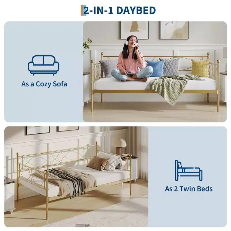 Lit de repos gigogne - Lit de repos jumeau avec gigogne, cadre de canapé en métal avec support de lattes en acier - Lit de repos multifonctionnel pour chambre à coucher, chambre d'amis