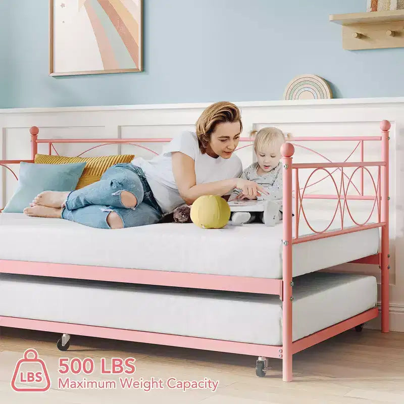 Lit de repos gigogne - Lit de repos jumeau avec gigogne, cadre de canapé en métal avec support de lattes en acier - Lit de repos multifonctionnel pour chambre à coucher, chambre d'amis
