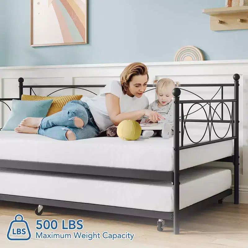 Lit de repos gigogne - Lit de repos jumeau avec gigogne, cadre de canapé en métal avec support de lattes en acier - Lit de repos multifonctionnel pour chambre à coucher, chambre d'amis