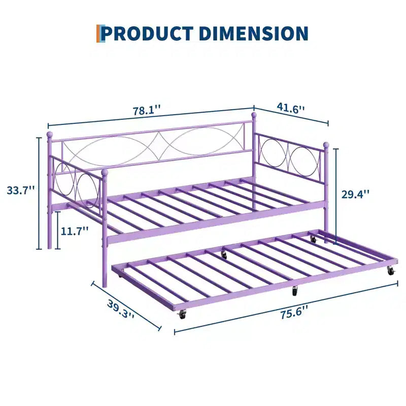 Lit de repos gigogne - Lit de repos jumeau avec gigogne, cadre de canapé en métal avec support de lattes en acier - Lit de repos multifonctionnel pour chambre à coucher, chambre d'amis
