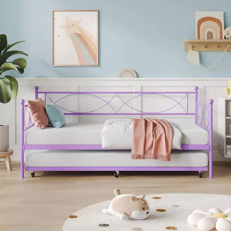 Lit de repos gigogne - Lit de repos jumeau avec gigogne, cadre de canapé en métal avec support de lattes en acier - Lit de repos multifonctionnel pour chambre à coucher, chambre d'amis