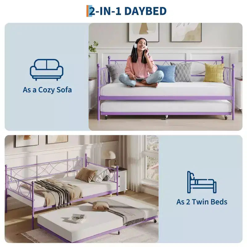 Lit de repos gigogne - Lit de repos jumeau avec gigogne, cadre de canapé en métal avec support de lattes en acier - Lit de repos multifonctionnel pour chambre à coucher, chambre d'amis