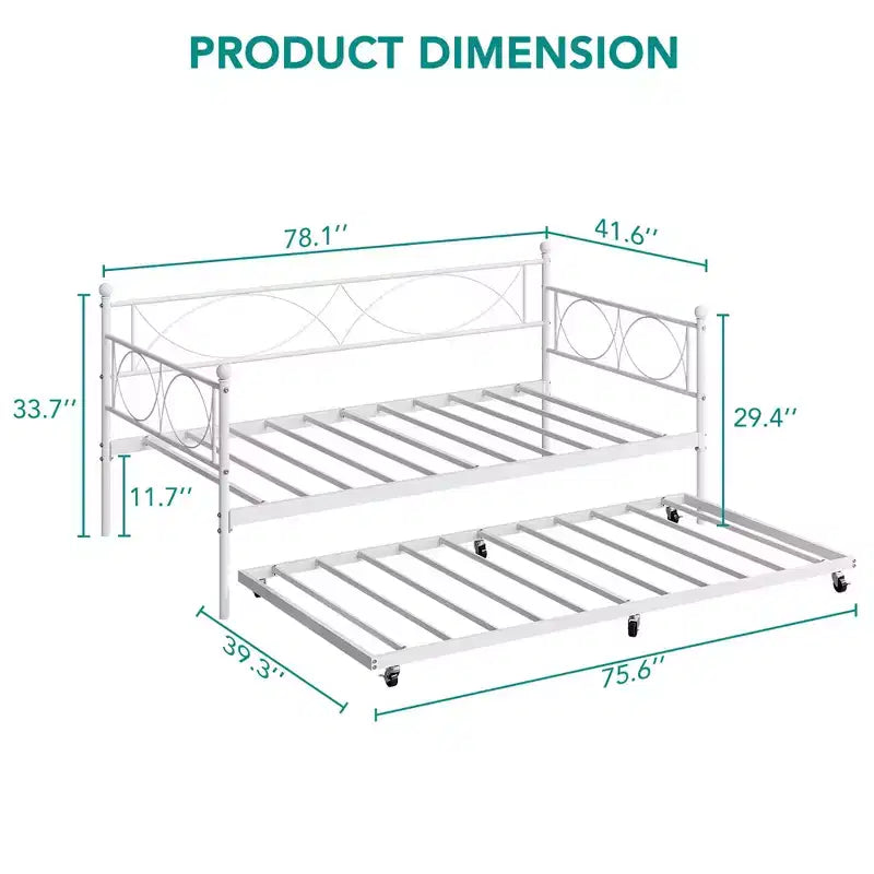 Lit de repos gigogne - Lit de repos jumeau avec gigogne, cadre de canapé en métal avec support de lattes en acier - Lit de repos multifonctionnel pour chambre à coucher, chambre d'amis