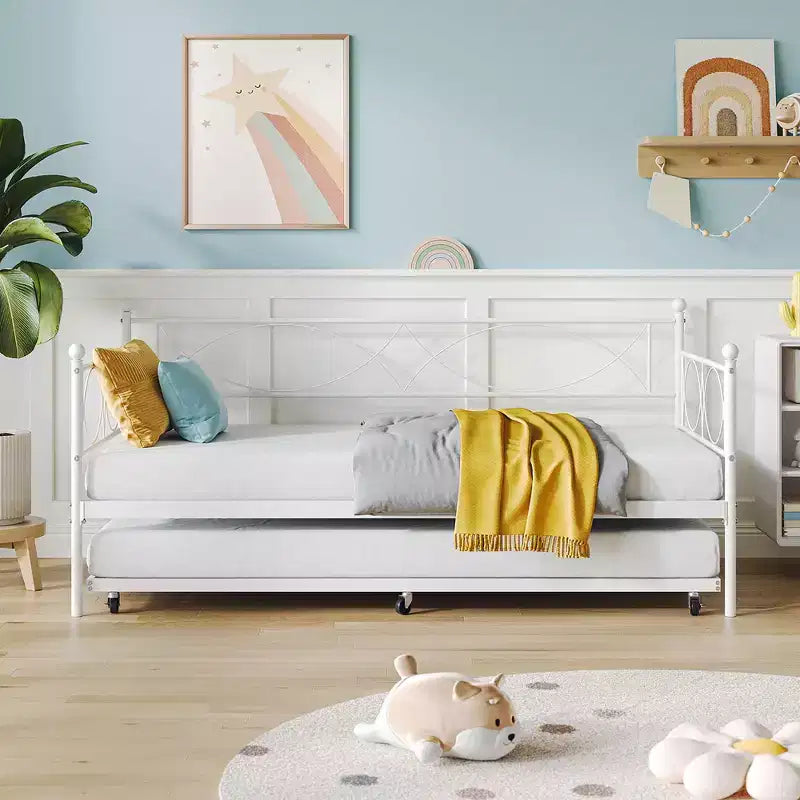 Lit de repos gigogne - Lit de repos jumeau avec gigogne, cadre de canapé en métal avec support de lattes en acier - Lit de repos multifonctionnel pour chambre à coucher, chambre d'amis