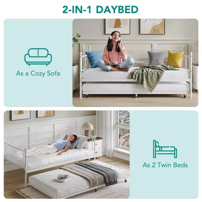 Lit de repos gigogne - Lit de repos jumeau avec gigogne, cadre de canapé en métal avec support de lattes en acier - Lit de repos multifonctionnel pour chambre à coucher, chambre d'amis
