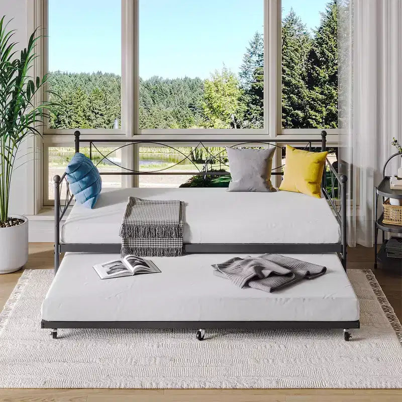 Lit de repos gigogne - Lit de repos jumeau avec gigogne, cadre de canapé en métal avec support de lattes en acier - Lit de repos multifonctionnel pour chambre à coucher, chambre d'amis