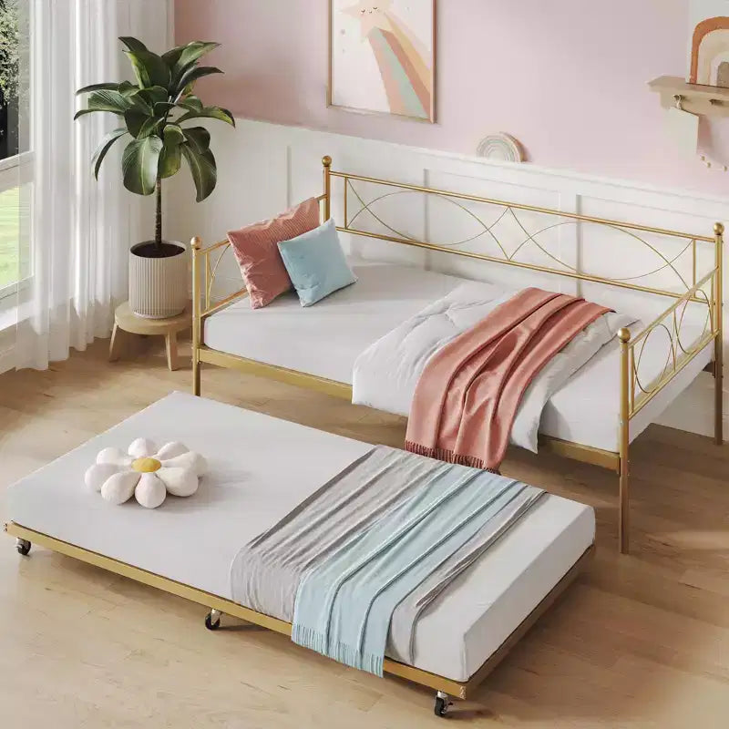 Lit de repos gigogne - Lit de repos jumeau avec gigogne, cadre de canapé en métal avec support de lattes en acier - Lit de repos multifonctionnel pour chambre à coucher, chambre d'amis