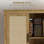Armoire de cuisine haute de 162,5 cm avec 4 portes en rotin, 4 étagères et une étagère réglable