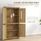 Armoire de cuisine haute de 162,5 cm avec 4 portes en rotin, 4 étagères et une étagère réglable