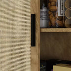 Armoire de cuisine haute de 162,5 cm avec 4 portes en rotin, 4 étagères et une étagère réglable