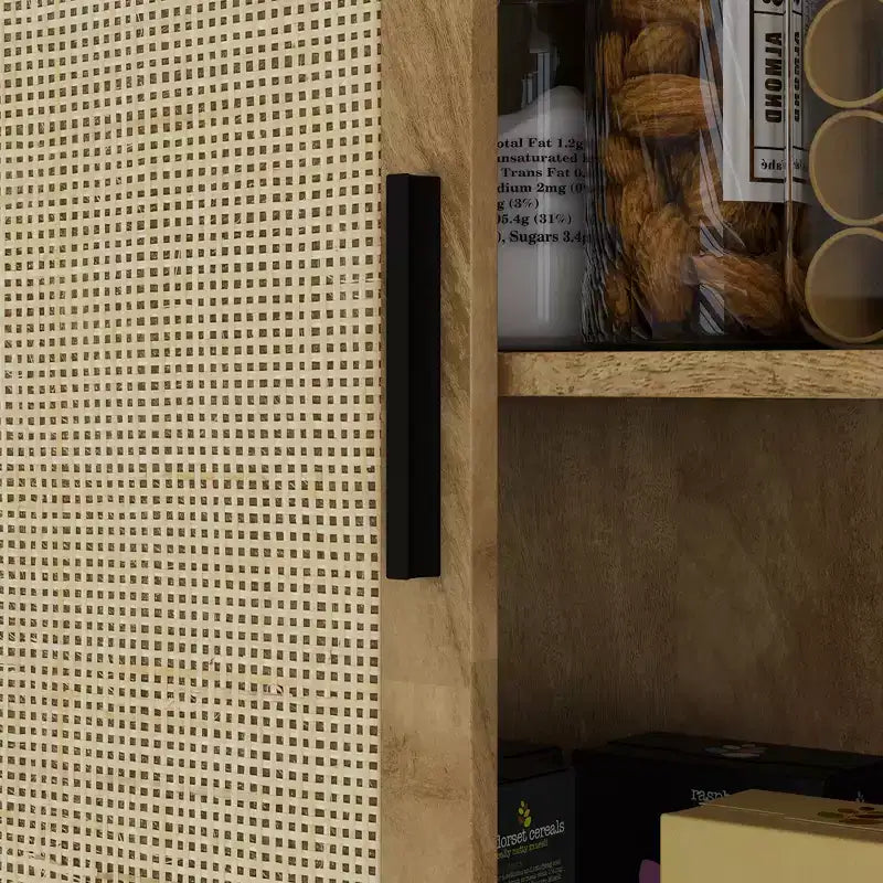 Armoire de cuisine haute de 162,5 cm avec 4 portes en rotin, 4 étagères et une étagère réglable