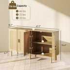 Bahut Bohème, Buffet de 62,2 po avec 4 Portes en Rotin et Étagères pour Salon, Couloir