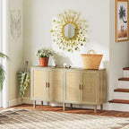 Bahut Bohème, Buffet de 62,2 po avec 4 Portes en Rotin et Étagères pour Salon, Couloir