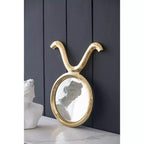 MAYEERTY Miroir mural rond moderne de 12,5 x 16 po avec cadre en aluminium, décoration murale pour entrée, salon, couloir, doré