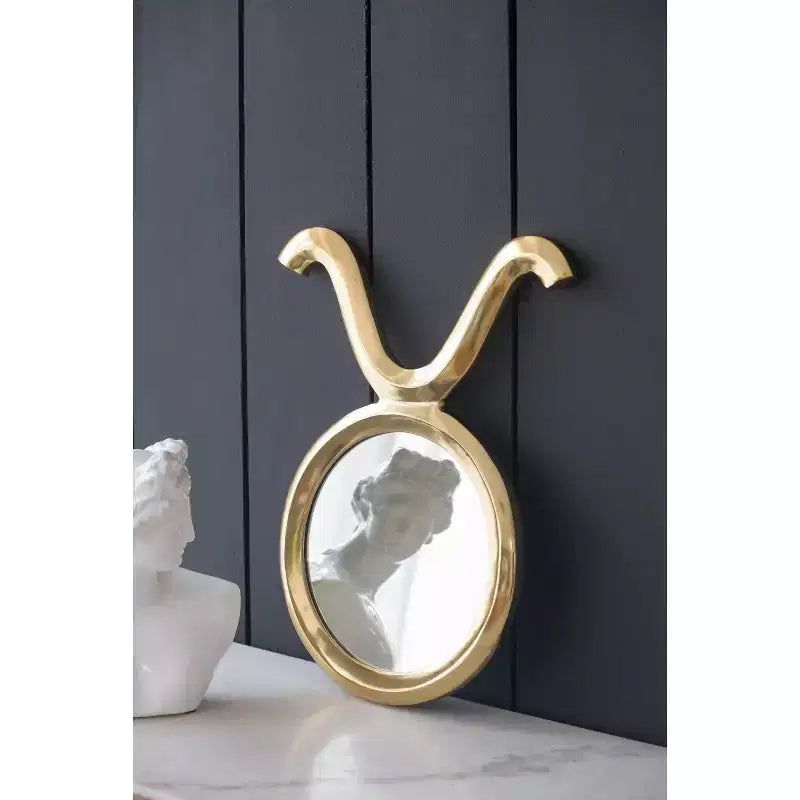 MAYEERTY Miroir mural rond moderne de 12,5 x 16 po avec cadre en aluminium, décoration murale pour entrée, salon, couloir, doré