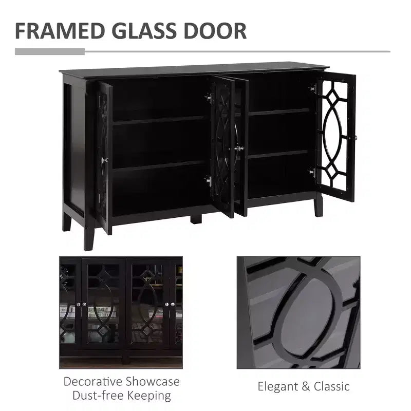 Buffet Vaisselier, Meuble de Rangement de Cuisine, Meuble d'Appoint avec Portes en Verre et Étagères Réglables