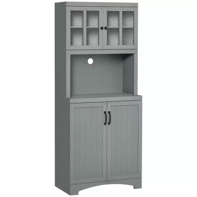 Kitchen Hutch, 70 Pantry Cabinet with Glass Framed Door, Storage Cabinet with Adjustable Shelves and Microwave Space for Dining Room