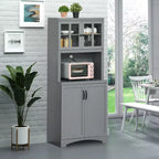 Meuble de cuisine, armoire de garde-manger de 70 po avec porte vitrée, armoire de rangement avec étagères réglables et espace pour micro-ondes pour salle à manger