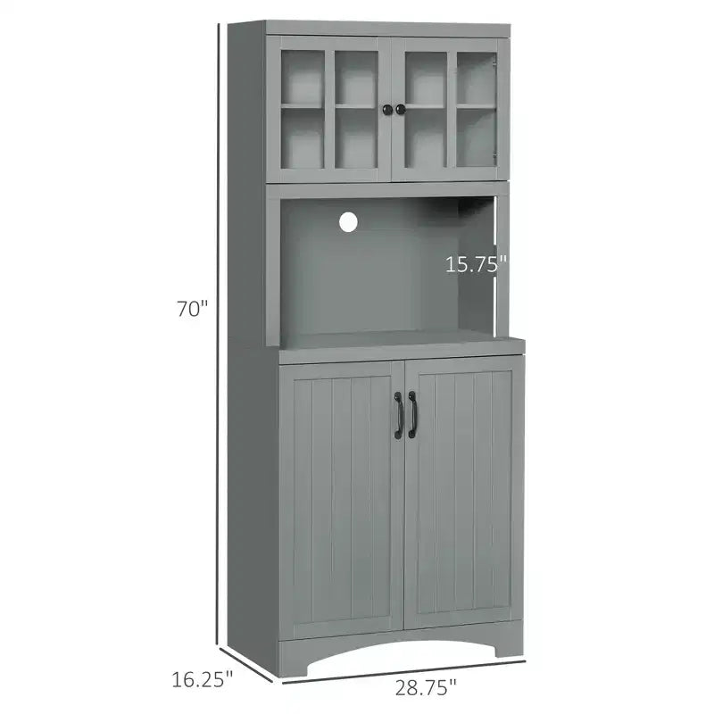 Meuble de cuisine, armoire de garde-manger de 70 po avec porte vitrée, armoire de rangement avec étagères réglables et espace pour micro-ondes pour salle à manger
