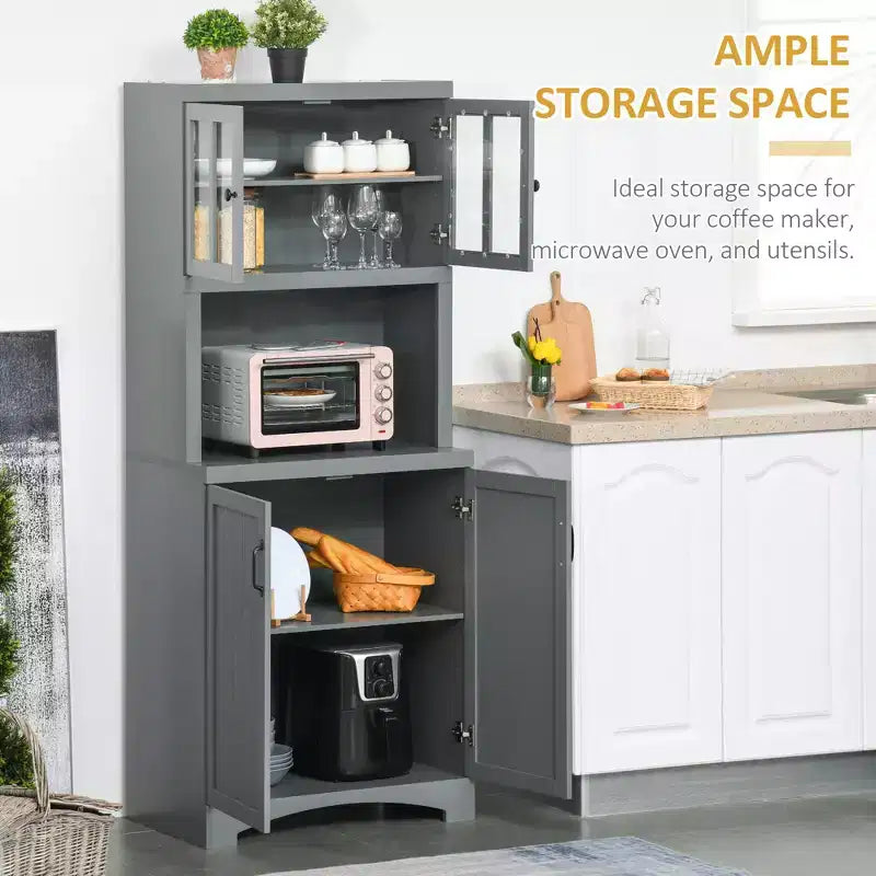 Meuble de cuisine, armoire de garde-manger de 70 po avec porte vitrée, armoire de rangement avec étagères réglables et espace pour micro-ondes pour salle à manger