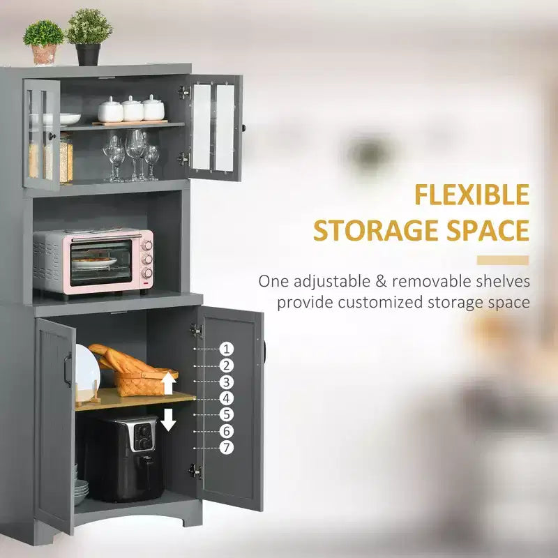 Meuble de cuisine, armoire de garde-manger de 70 po avec porte vitrée, armoire de rangement avec étagères réglables et espace pour micro-ondes pour salle à manger