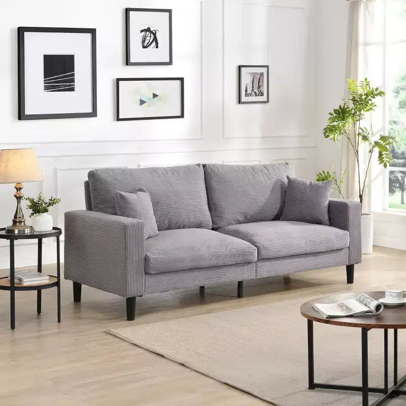 MAYEERTY Canapé 3 places à cadre en bois, moderne et confortable, avec revêtement en tissu, pour salon et chambre, gris clair