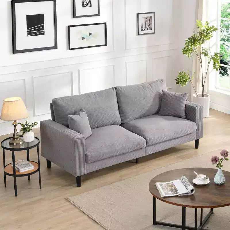 MAYEERTY Canapé 3 places à cadre en bois, moderne et confortable, avec revêtement en tissu, pour salon et chambre, gris clair