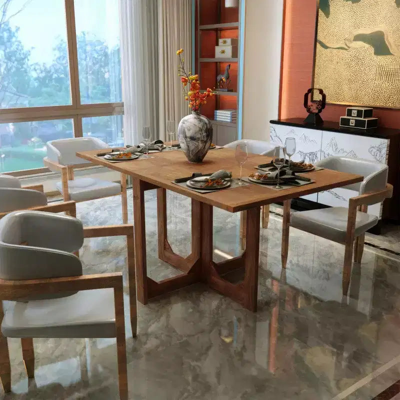 Table à manger rectangulaire Royal Hampton de 62 pouces, en bois de manguier naturel fabriqué à la main avec fermetures magnétiques